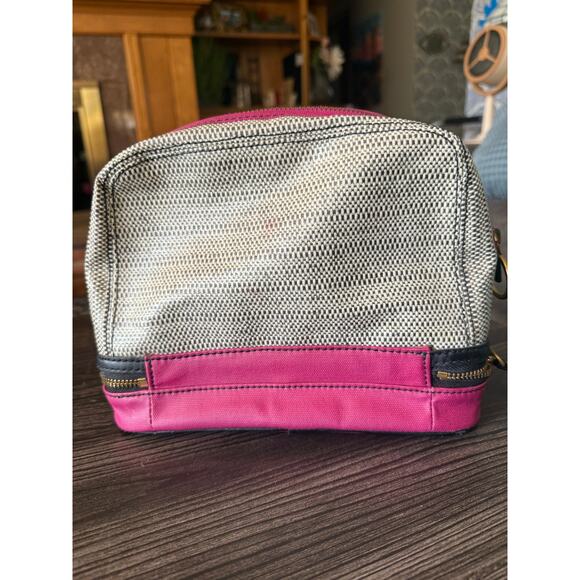 FOSSIL IVY PINK,BLUE,WHITE CANVAS FABRIC COSMETIC BAG,TRAVEL CASE,SHAVING KIT - Picture 7 of 8